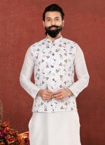 Cotton Print White Festival Wear Embroidery Work Readymade Men's Waist Coat